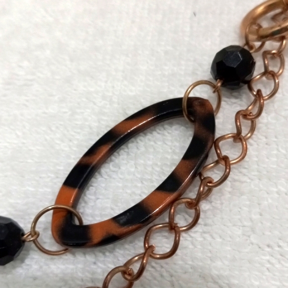 Tortoiseshell Ovals Gold Tone W/ Jet Black Beads, 16" drop Neckless - Picture 4 of 4